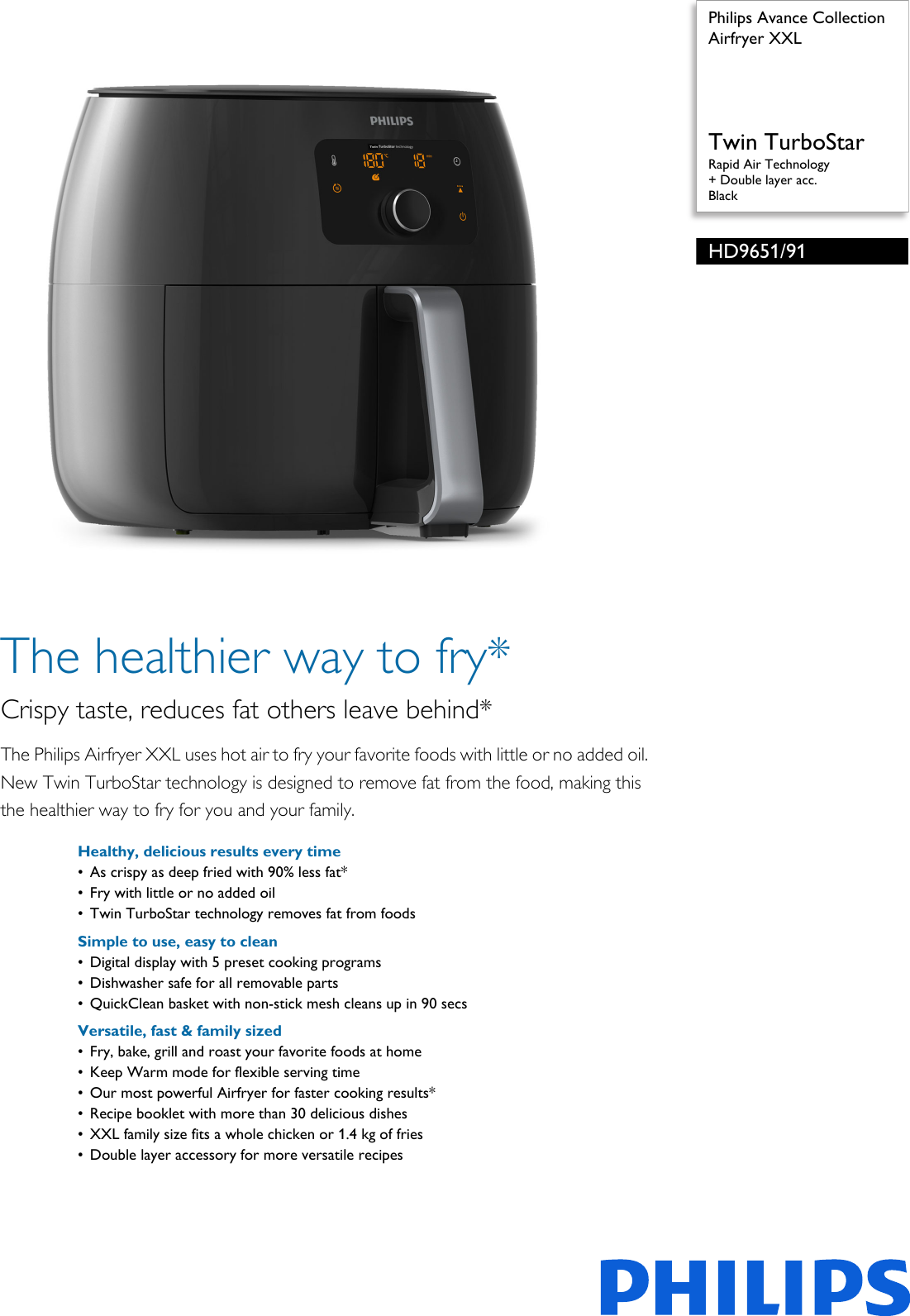 Page 1 of 3 - Philips HD9651/91 Airfryer XXL User Manual Leaflet Hd9651 91 Pss Engau