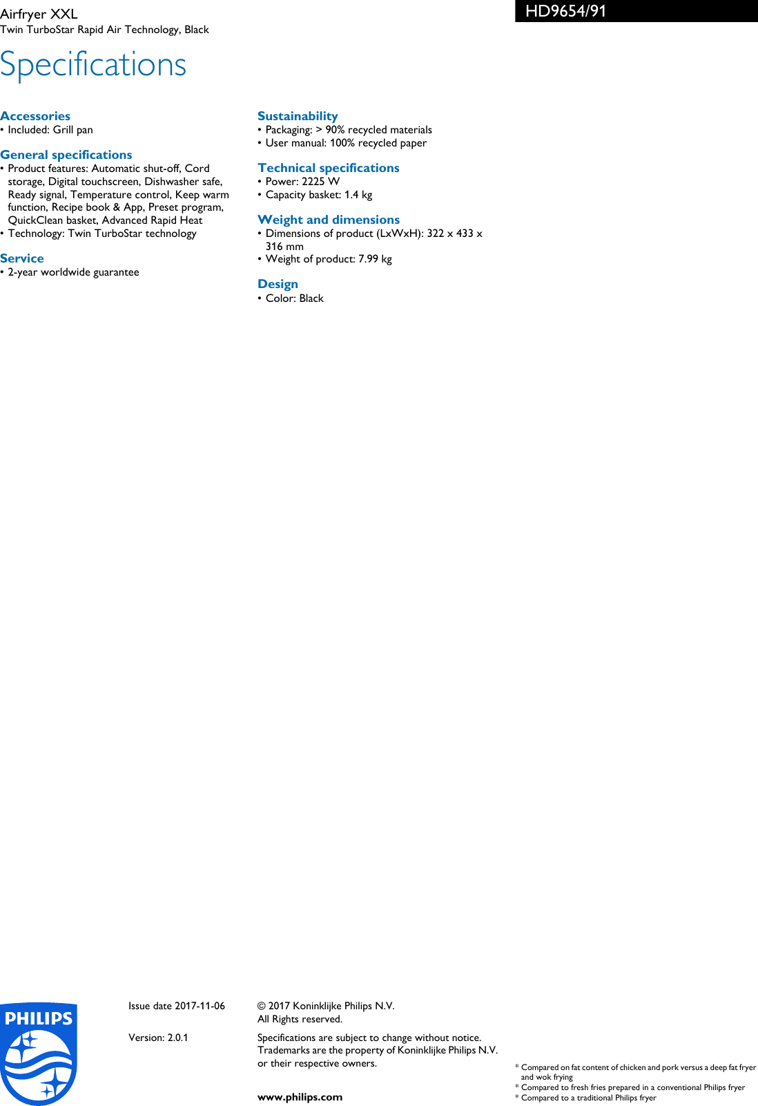 Page 3 of 3 - Philips HD9654/91 Airfryer XXL User Manual Leaflet Hd9654 91 Pss