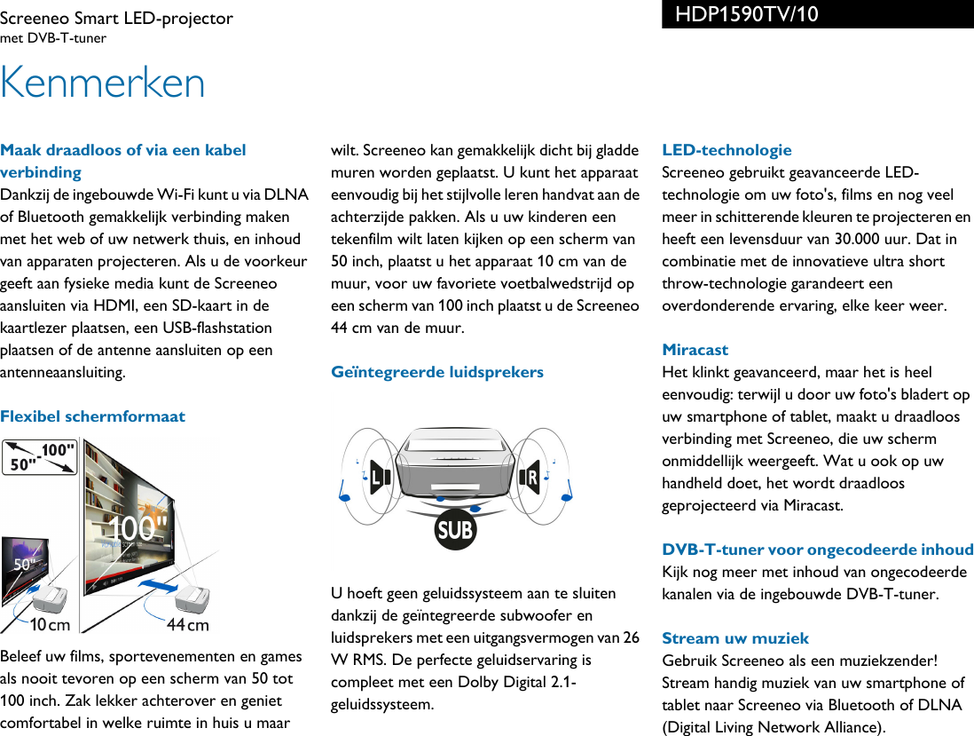 Philips HDP1590TV/10 Screeneo Smart LED projector User Manual Brochure