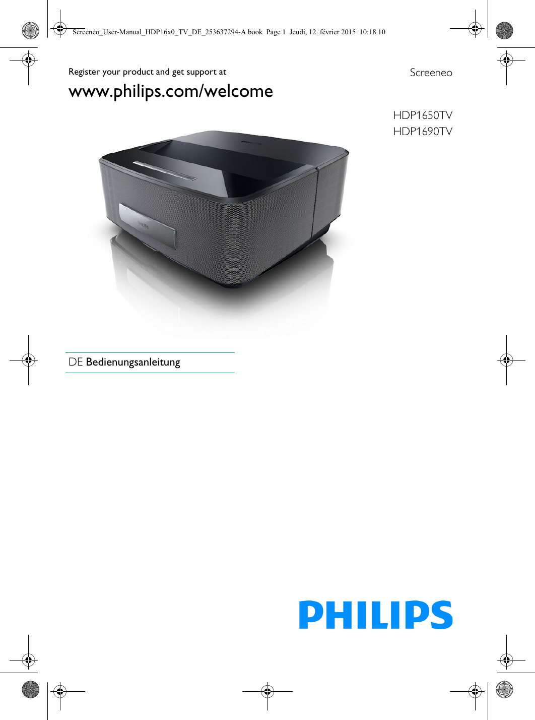 Philips HDP1690/EU Screeneo_User Manual_HDP16x0_TV_DE_253637294 A ...