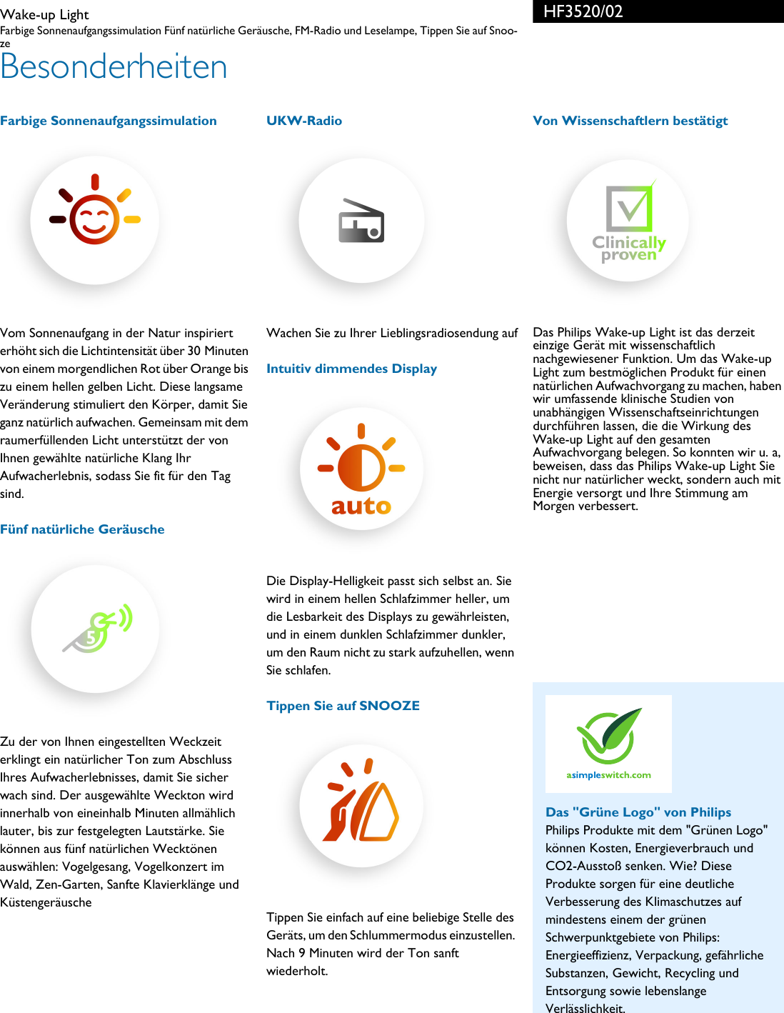 Page 2 of 3 - Philips HF3520/02 Wake-up Light User Manual Datenblatt Hf3520 02 Pss Deude
