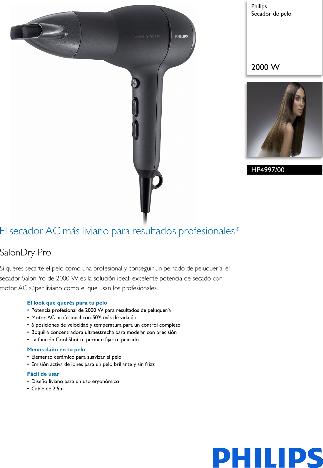 Philips HP4997/00 Leaflet HP4997_00 Released Argentina (Spanish) User  Manual Folleto Hp4997 00 Pss Aspar