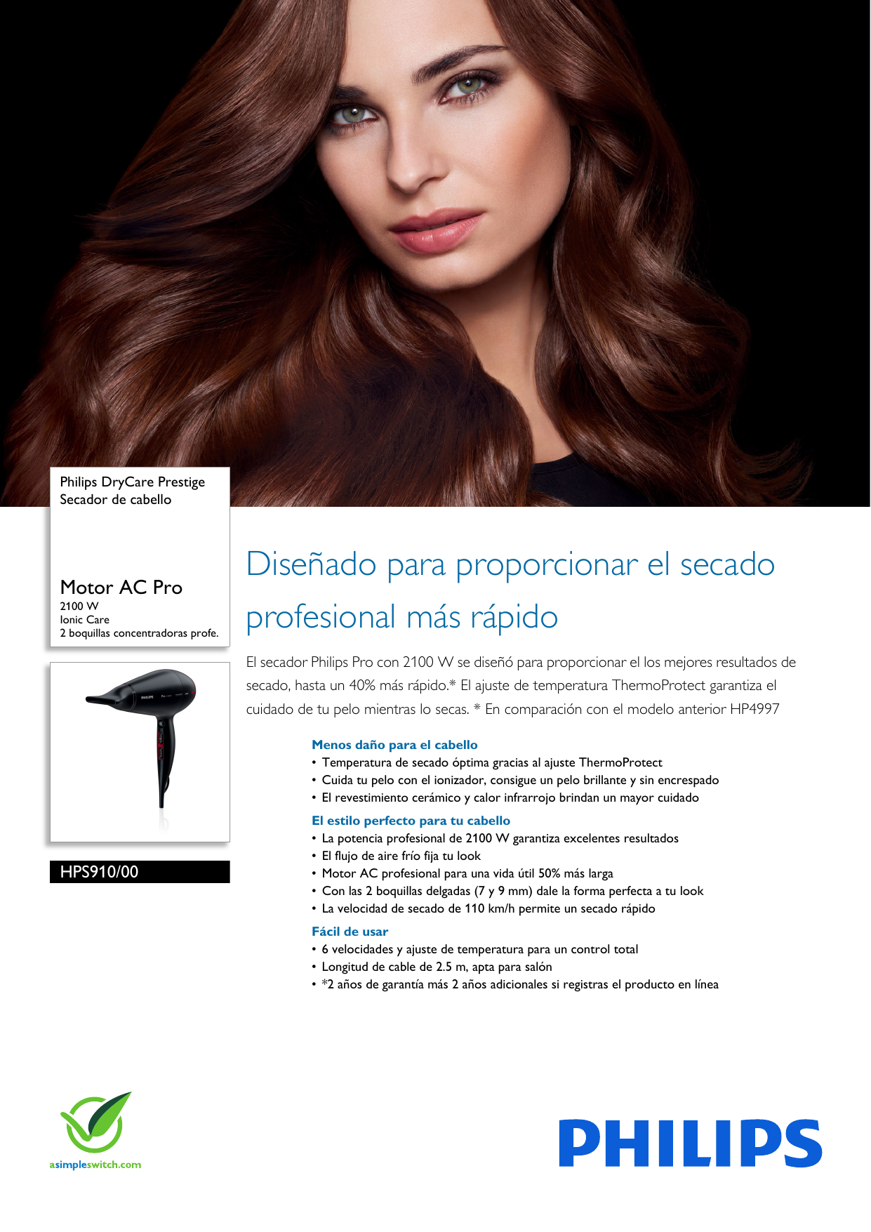 Philips HPS910/00 Leaflet HPS910_00 Released Peru (Spanish) User Manual  Folleto Hps910 00 Pss Lsppe
