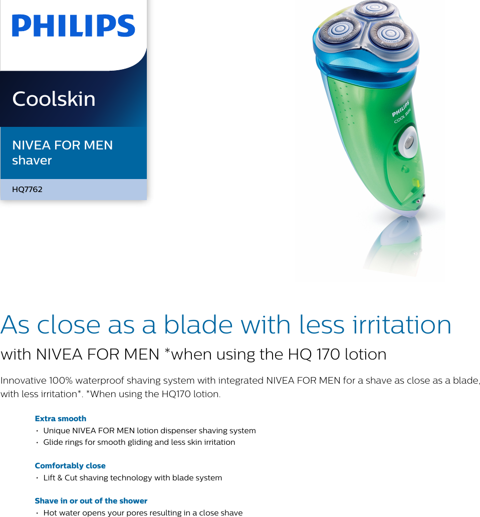Page 1 of 2 - Philips HQ7762 HQ7762/16 NIVEA FOR MEN Shaver User Manual Leaflet 16 Pss
