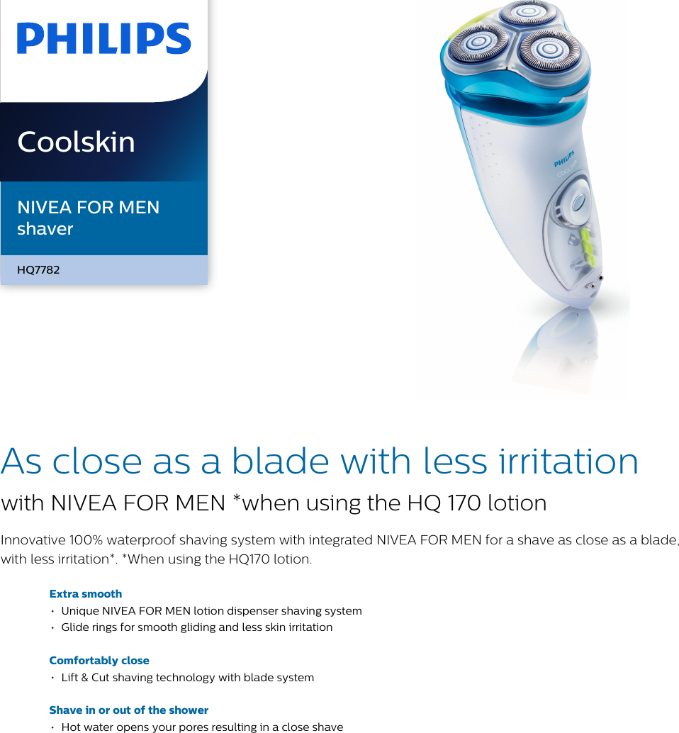 Page 1 of 2 - Philips HQ7782 HQ7782/16 NIVEA FOR MEN Shaver User Manual Leaflet 16 Pss