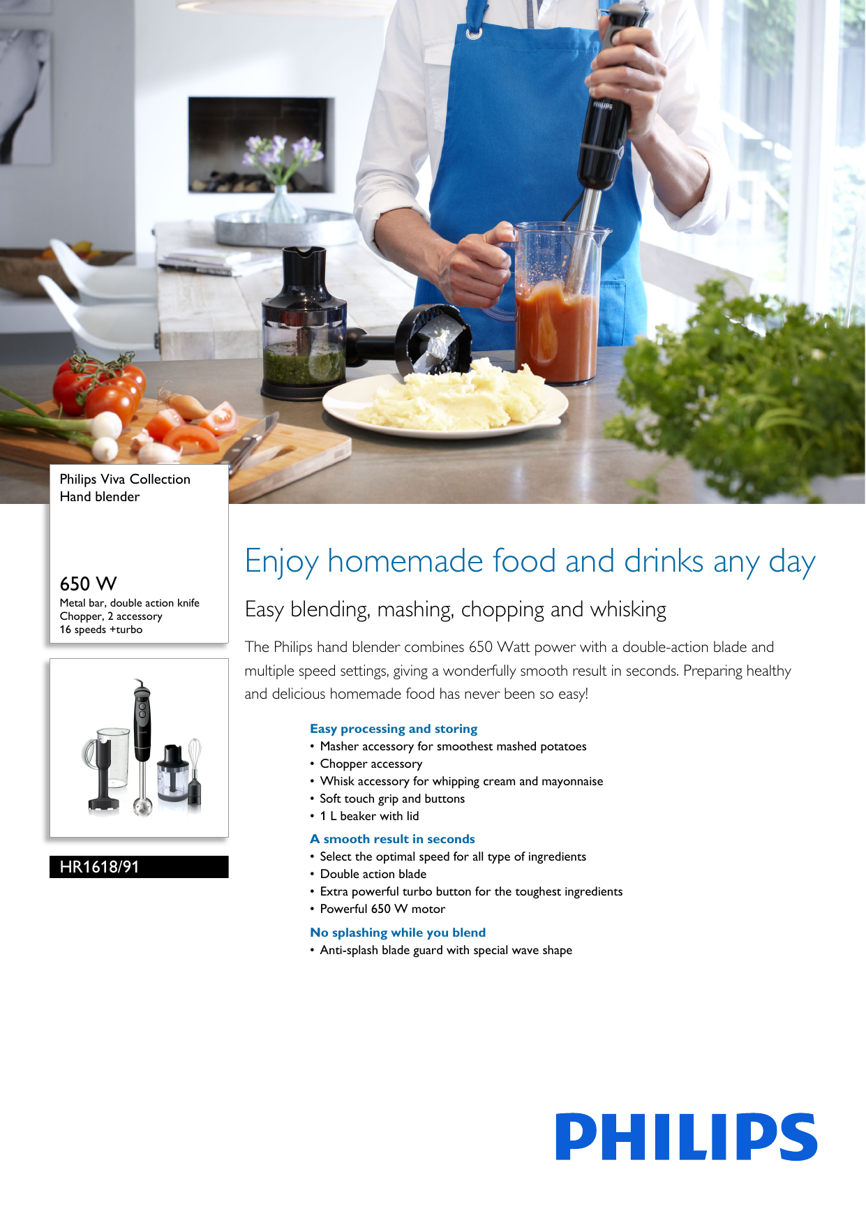 Page 1 of 3 - Philips HR1618/91 Hand Blender User Manual Leaflet Hr1618 91 Pss