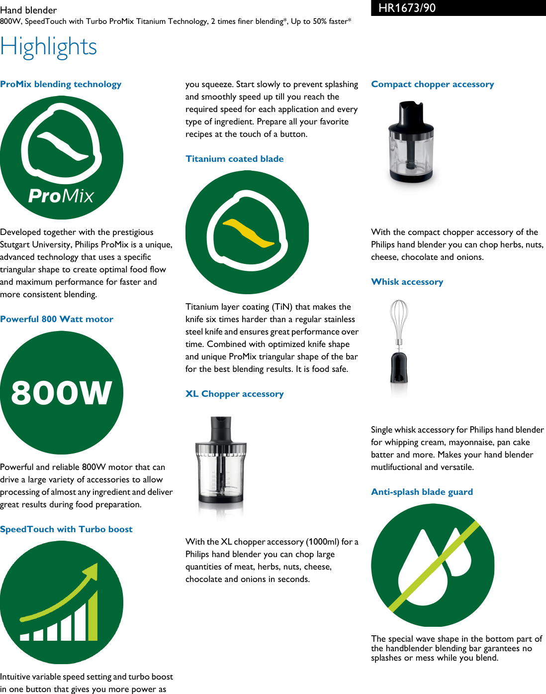 Page 2 of 3 - Philips HR1673/90 Hand Blender User Manual Leaflet Hr1673 90 Pss Engph