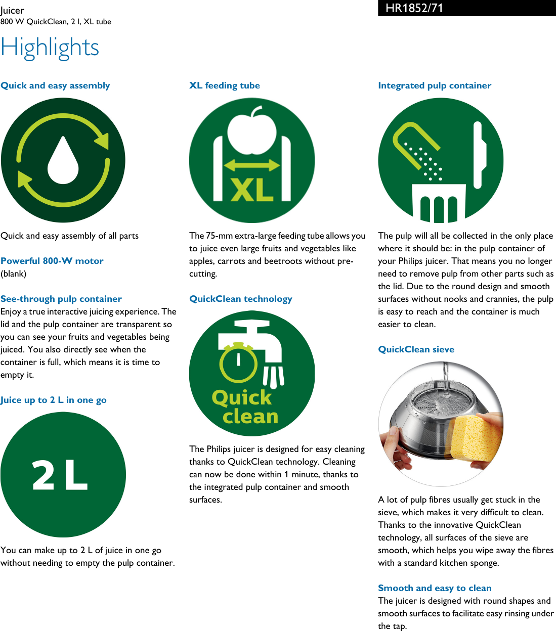 Page 2 of 3 - Philips HR1852/71 Leaflet HR1852_71 Released United Kingdom (English)  User Manual Hr1852 71 Pss Enggb