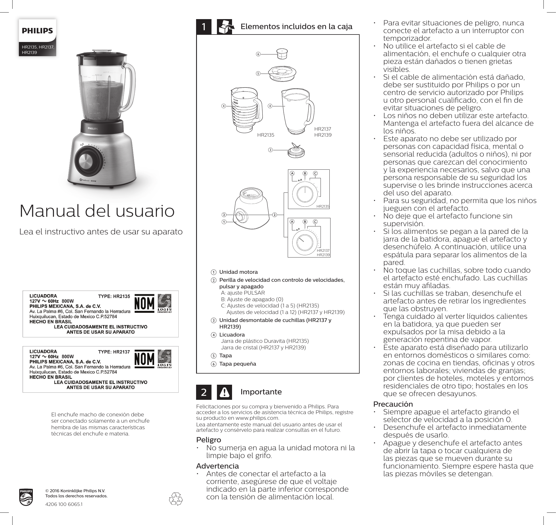Page 1 of 2 - Philips HR2139/80 User Manual Del Usuario Hr2139 80 Dfu Asp