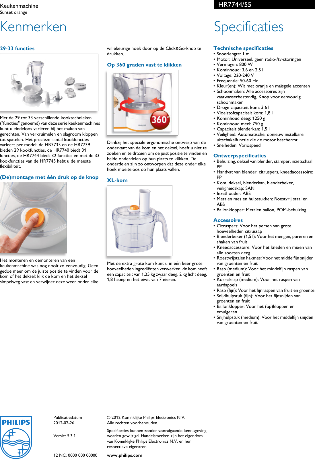 Page 2 of 2 - Philips HR7744 HR7744/55 Keukenmachine User Manual Brochure 55 Pss Nldnl