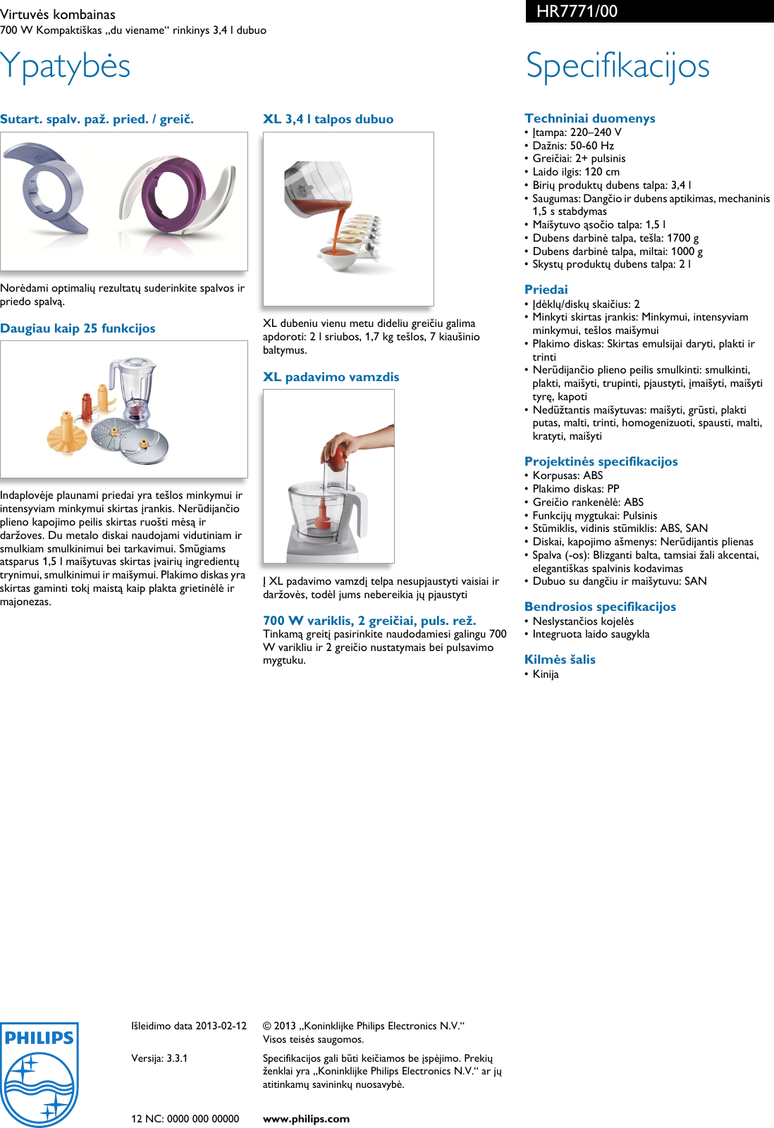 Page 2 of 2 - Philips HR7771/00 Virtuvės Kombainas User Manual Informacinis Lapelis Hr7771 00 Pss Litlt