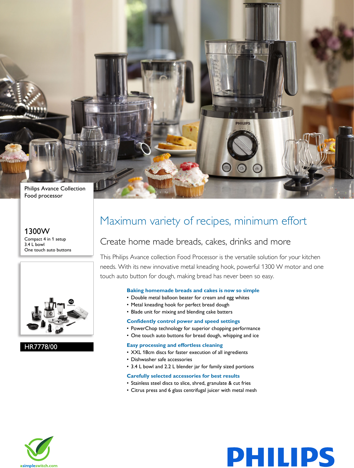 Page 1 of 3 - Philips HR7778/00 Food Processor User Manual Leaflet Hr7778 00 Pss