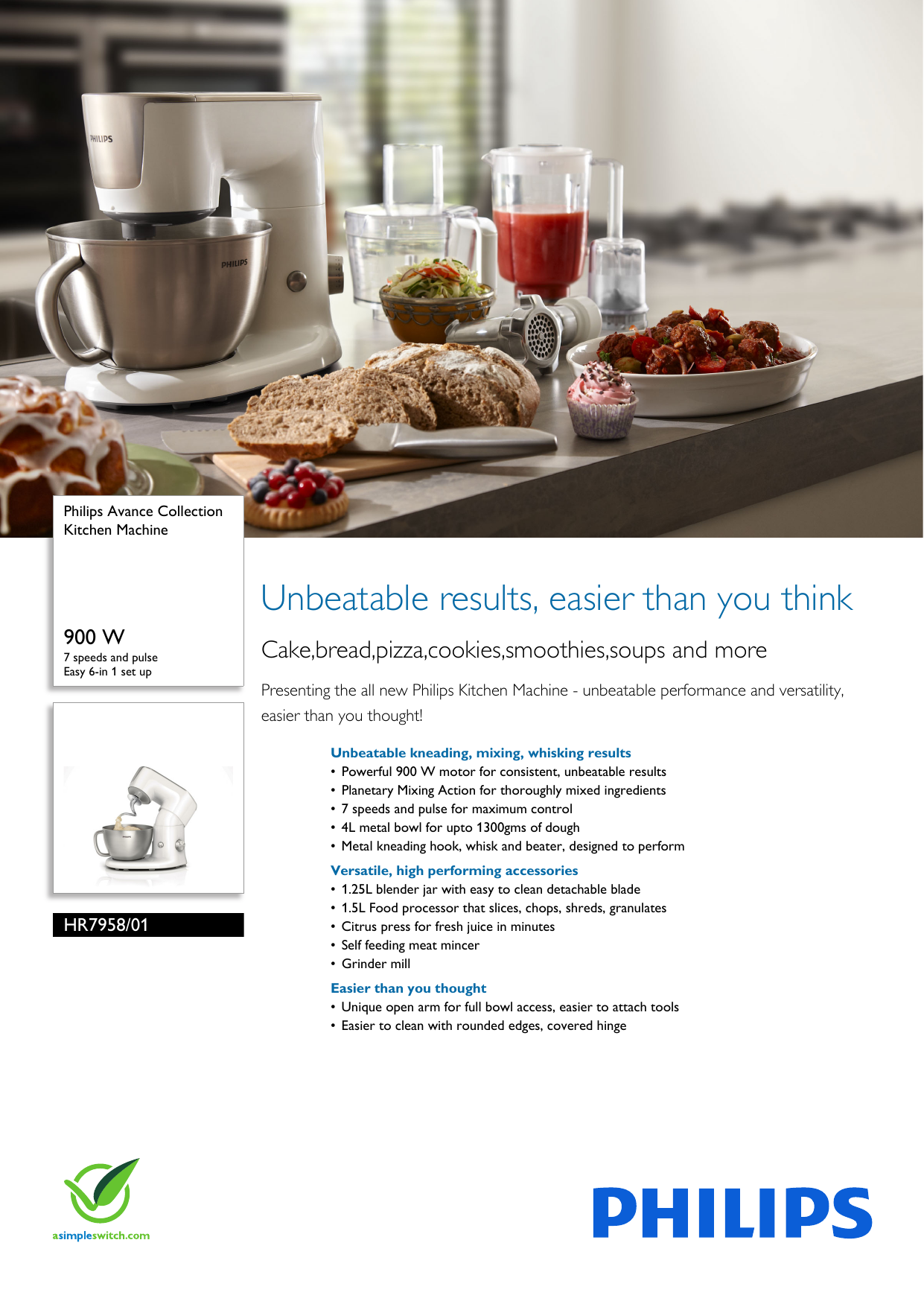 Page 1 of 3 - Philips HR7958/01 Kitchen Machine User Manual Leaflet Hr7958 01 Pss