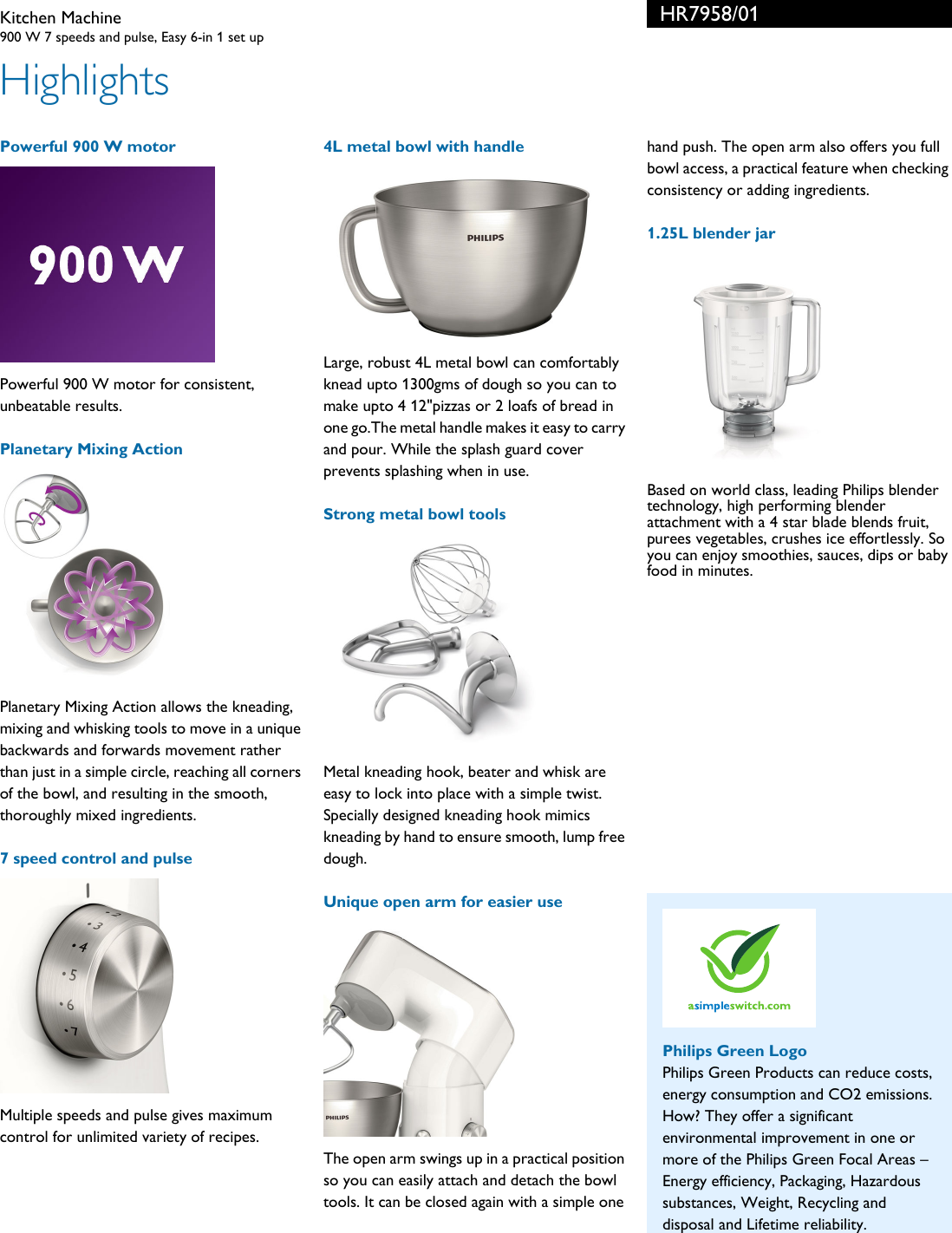 Page 2 of 3 - Philips HR7958/01 Kitchen Machine User Manual Leaflet Hr7958 01 Pss