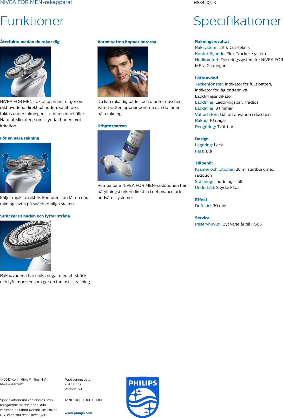 Page 2 of 2 - Philips HS8420/23 NIVEA FOR MEN-rakapparat User Manual Broschyr Hs8420 23 Pss Swese