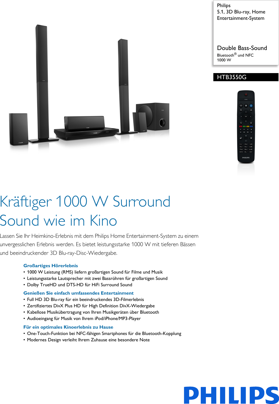 Page 1 of 3 - Philips HTB3550G/12 Leaflet HTB3550G_12 Released Germany (German) User Manual Datenblatt Htb3550g 12 Pss Deude