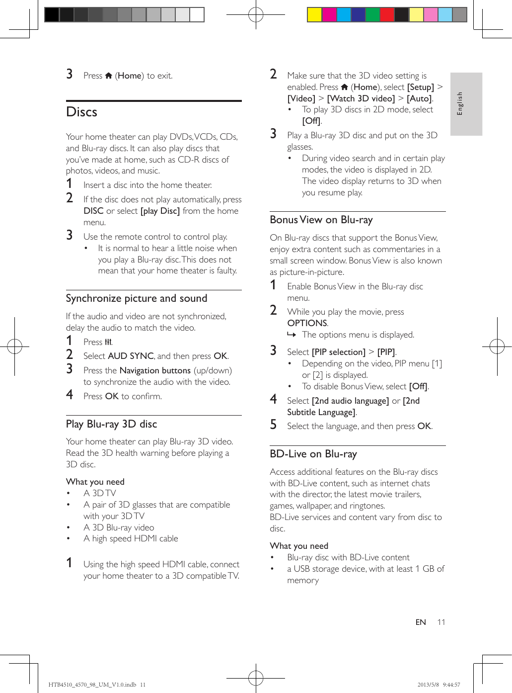 Philips Htb4510 98 User Manual 使用者手冊 Htb4510 98 Dfu Aen