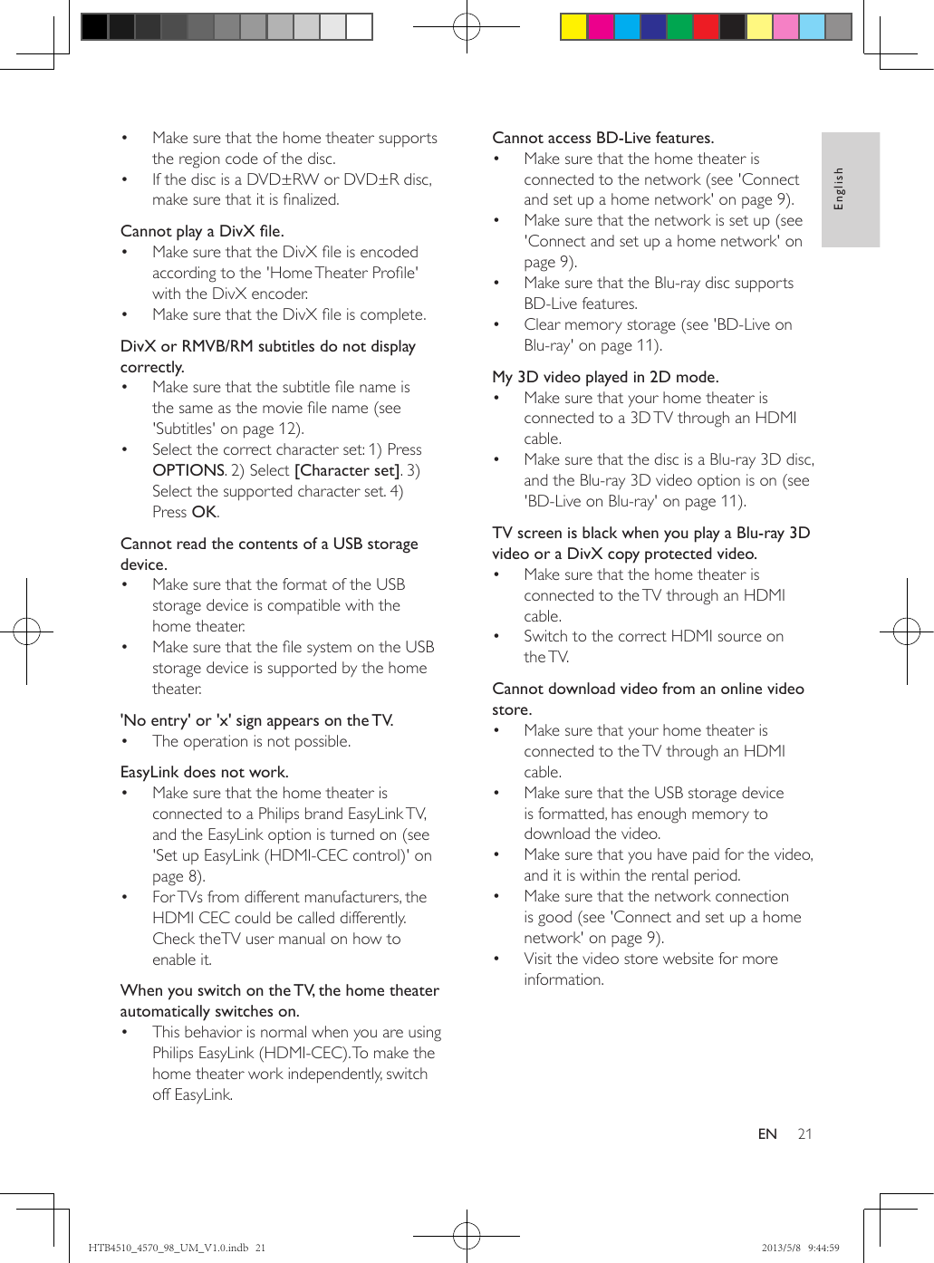 Philips Htb4510 98 User Manual 使用者手冊 Htb4510 98 Dfu Aen