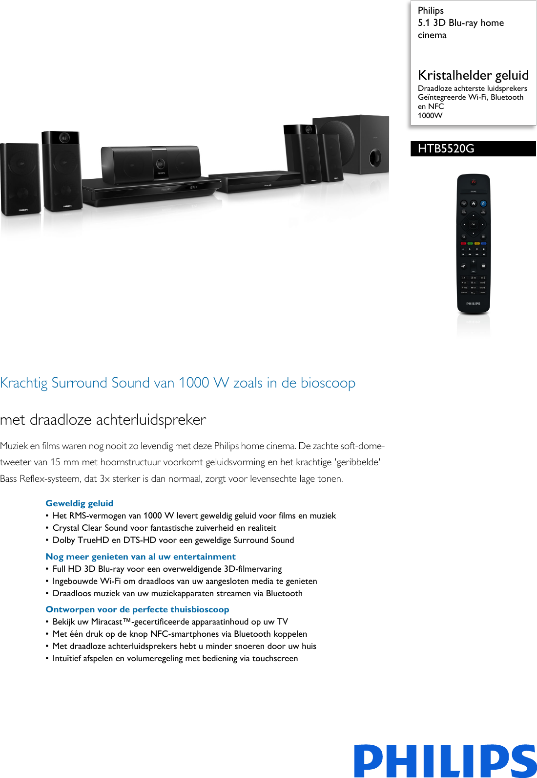 Page 1 of 3 - Philips HTB5520G/12 5.1 3D Blu-ray Home Cinema User Manual Brochure Htb5520g 12 Pss Nldnl