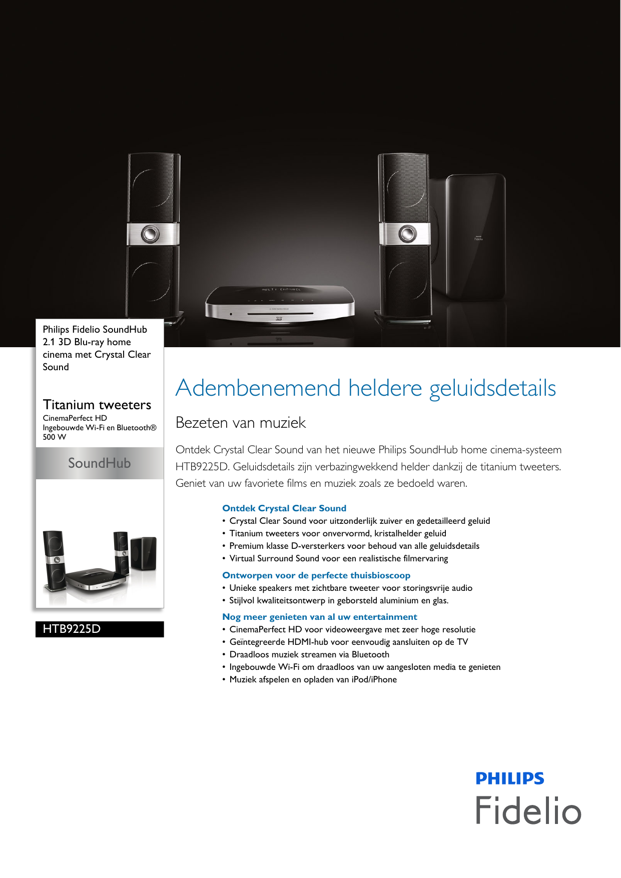 Page 1 of 3 - Philips HTB9225D/12 2.1 3D Blu-ray Home Cinema Met Crystal Clear Sound User Manual Brochure Htb9225d 12 Pss Nldbe