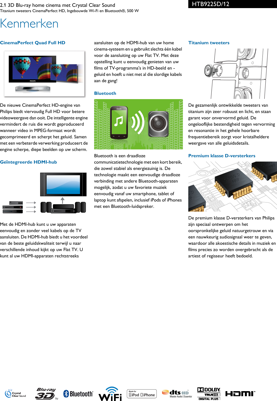 Page 2 of 3 - Philips HTB9225D/12 2.1 3D Blu-ray Home Cinema Met Crystal Clear Sound User Manual Brochure Htb9225d 12 Pss Nldbe