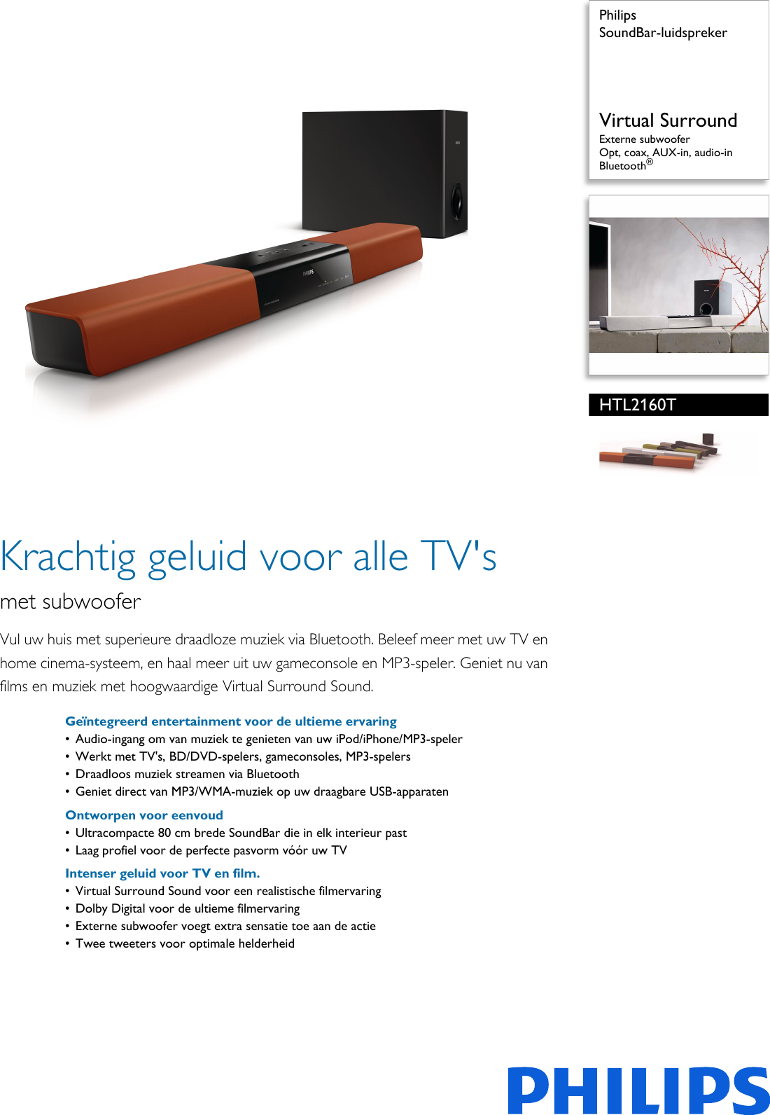 Page 1 of 3 - Philips HTL2160T/12 SoundBar-luidspreker User Manual Brochure Htl2160t 12 Pss Nldbe