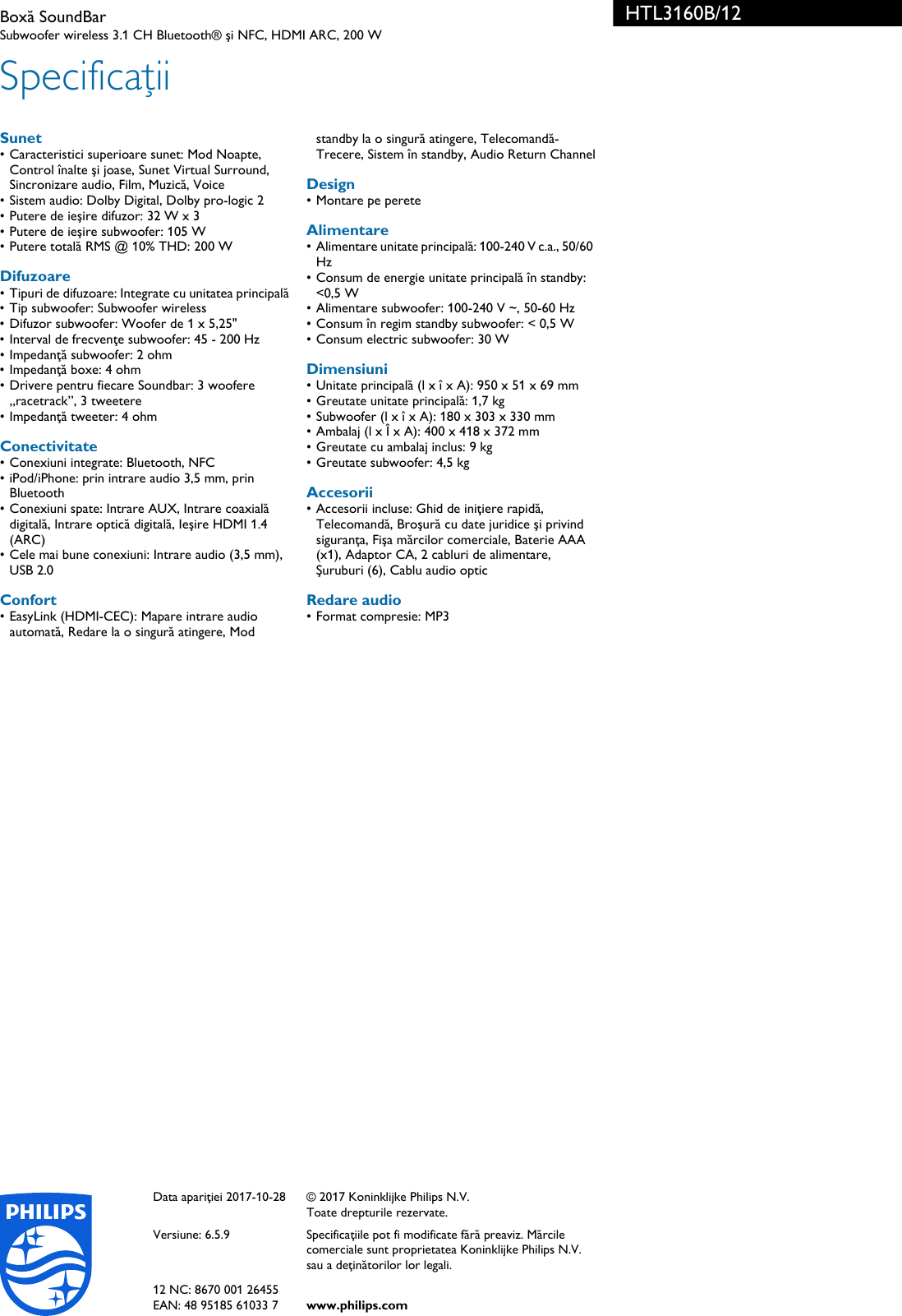 Page 3 of 3 - Philips HTL3160B/12 Boxă SoundBar User Manual Pliant Htl3160b 12 Pss Ronro