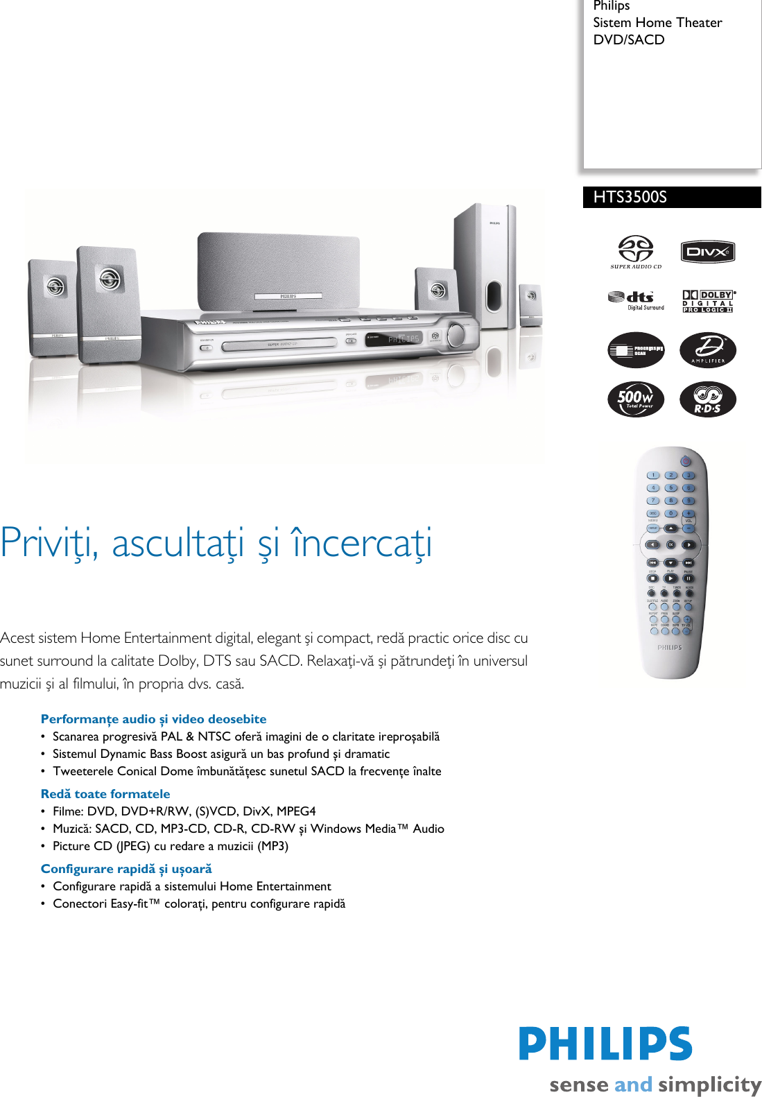 Page 1 of 2 - Philips HTS3500S/51 Sistem Home Theater DVD/SACD User Manual Pliant Hts3500s 51 Pss Ronro
