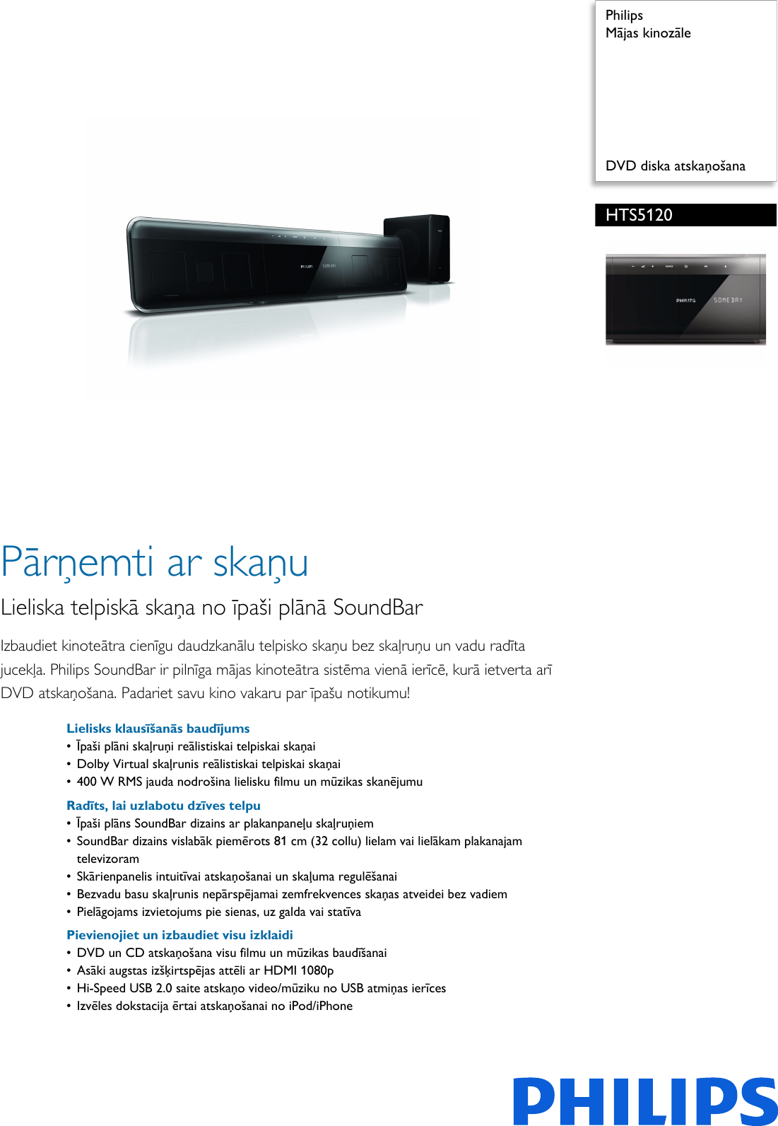 Page 1 of 3 - Philips HTS5120/12 Mājas Kinozāle User Manual Brošūra Hts5120 12 Pss Lavlv