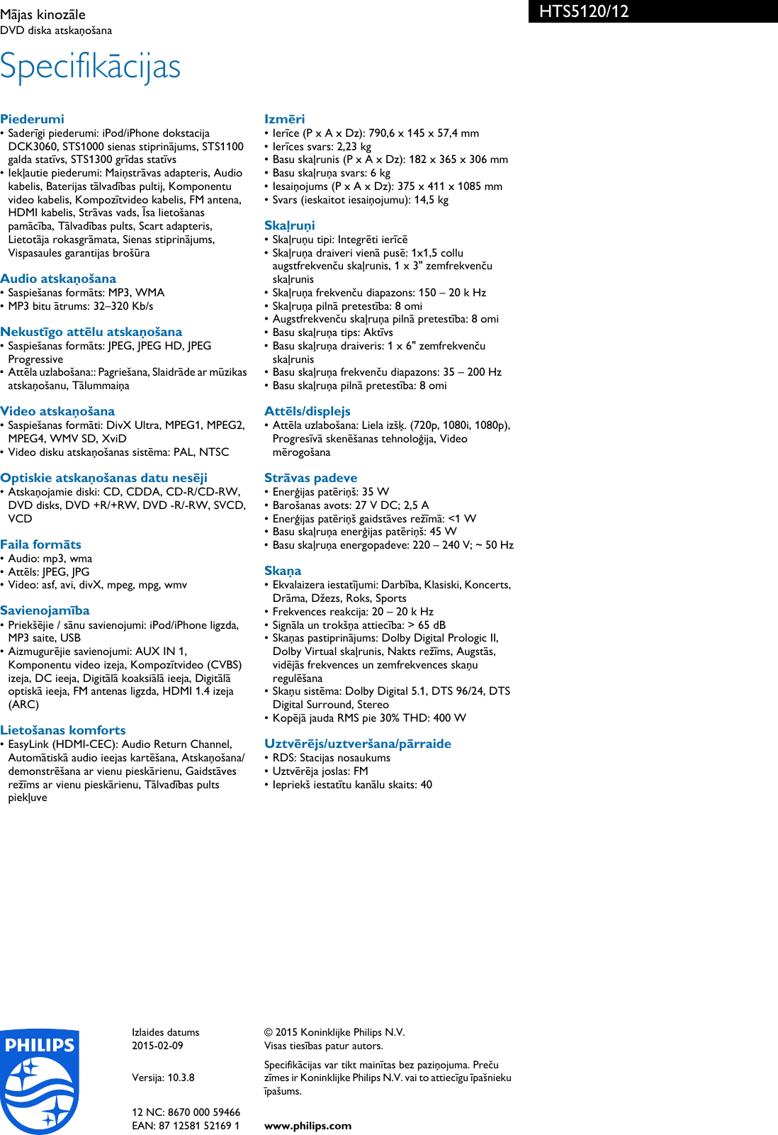 Page 3 of 3 - Philips HTS5120/12 Mājas Kinozāle User Manual Brošūra Hts5120 12 Pss Lavlv