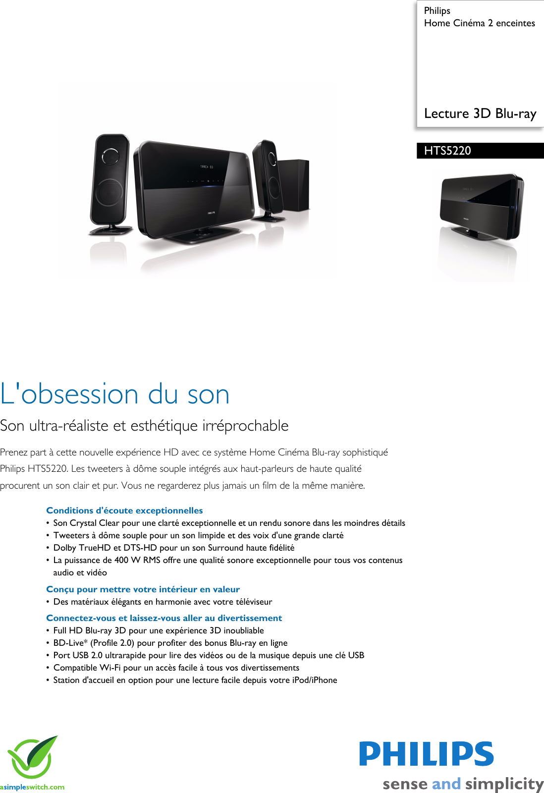 Philips HTS5220 12 Leaflet HTS5220 12 Released Belgium French User