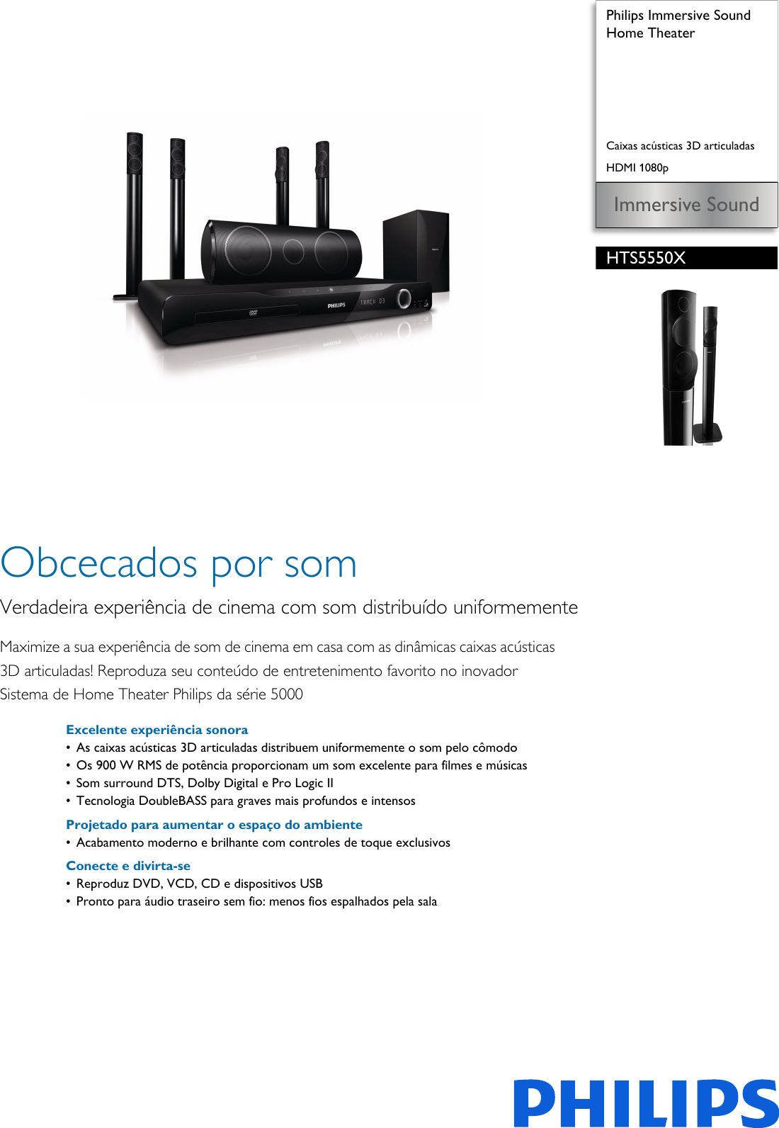 Page 1 of 3 - Philips HTS5550X/78 Home Theater User Manual Folheto Hts5550x 78 Pss Brpbr