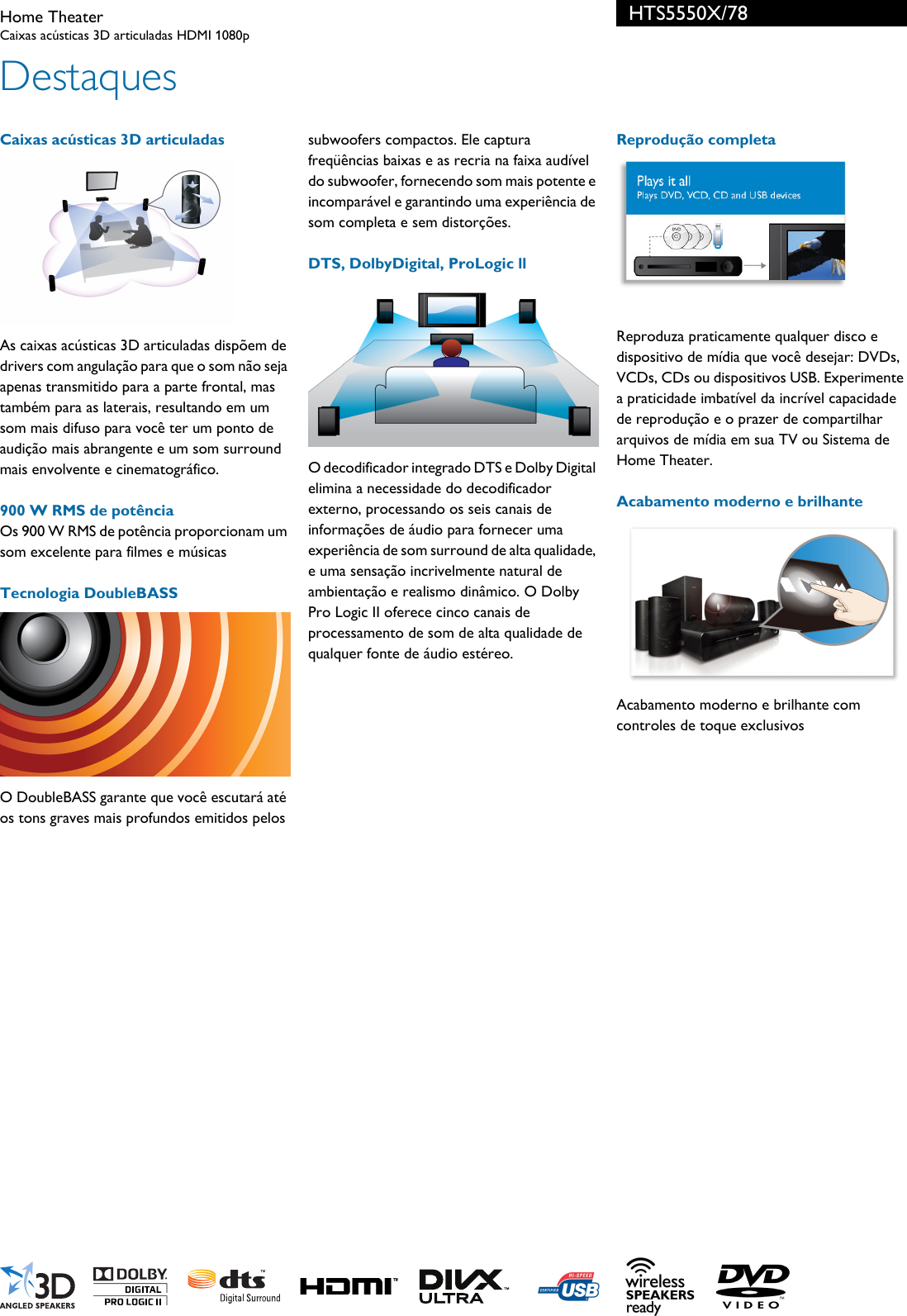 Page 2 of 3 - Philips HTS5550X/78 Home Theater User Manual Folheto Hts5550x 78 Pss Brpbr