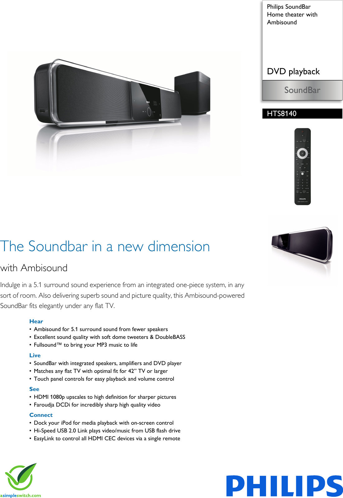 Page 1 of 3 - Philips HTS8140/12 Home Theater With Ambisound User Manual Informacinis Lapelis Hts8140 12 Pss