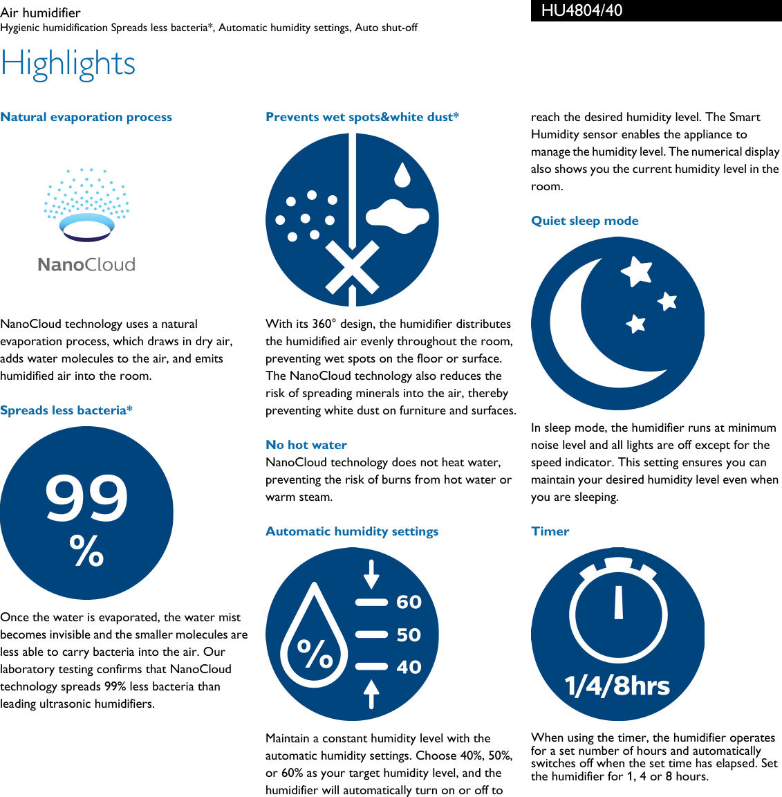 Page 2 of 3 - Philips HU4804/40 Air Humidifier User Manual Leaflet Hu4804 40 Pss Aenus