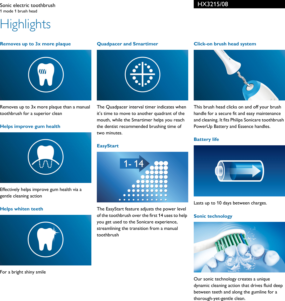 Philips HX3215/08 Sonic Electric Toothbrush User Manual Leaflet Hx3215