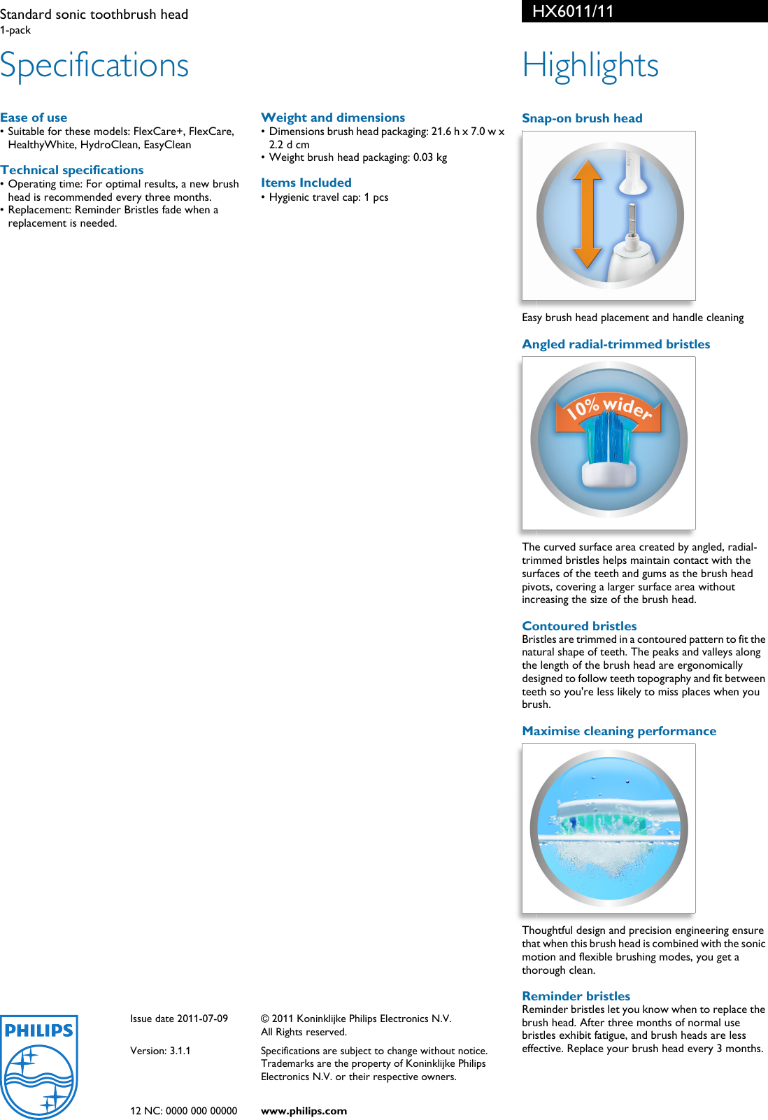 Page 2 of 2 - Philips HX6011 HX6011/11 Standard Sonic Toothbrush Head User Manual Leaflet 11 Pss Enggb