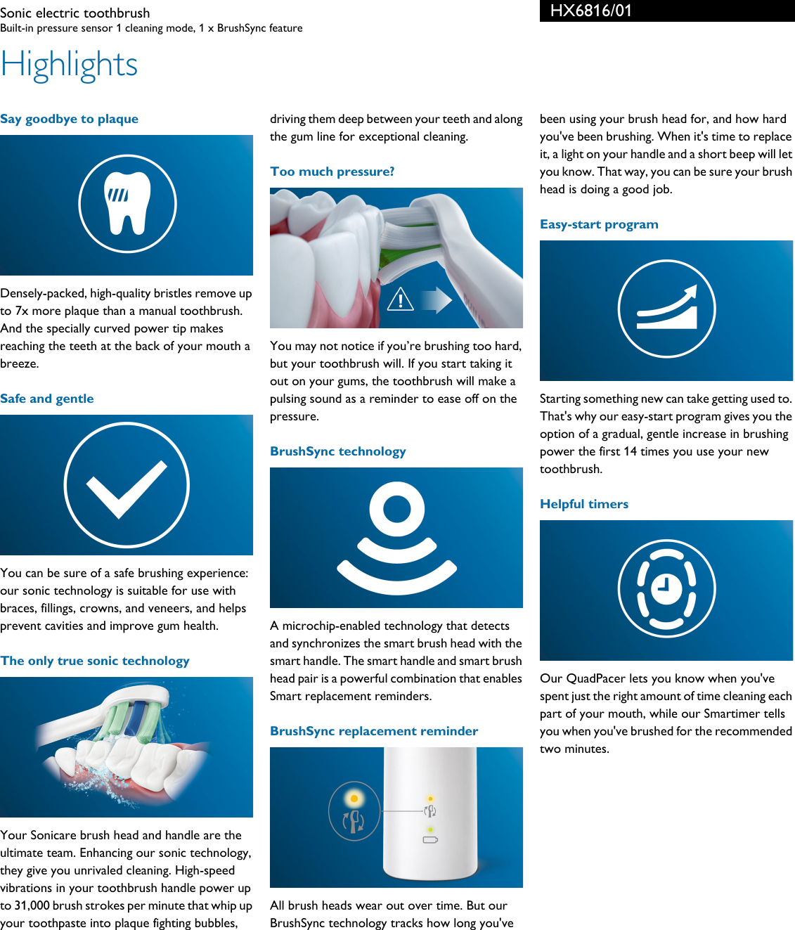 Page 2 of 3 - Philips HX6816/01 Sonic Electric Toothbrush User Manual Leaflet Hx6816 01 Pss Aenus