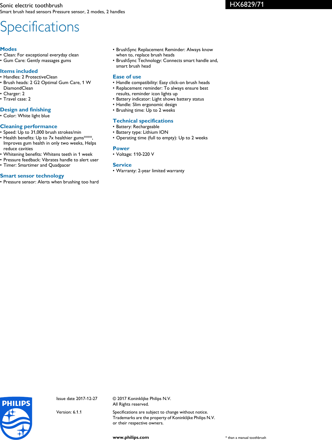Page 3 of 3 - Philips HX6829/71 Sonic Electric Toothbrush User Manual Leaflet Hx6829 71 Pss Aenus