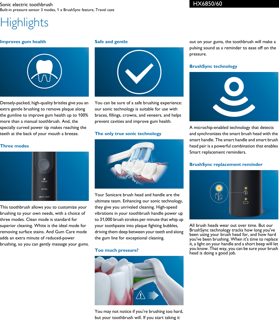 Page 2 of 3 - Philips HX6850/60 Sonic Electric Toothbrush User Manual Leaflet Hx6850 60 Pss Aenus