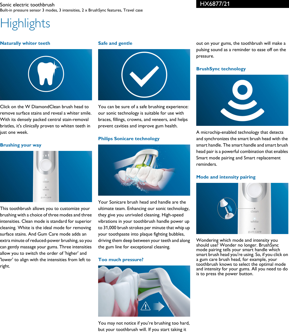 Page 2 of 3 - Philips HX6877/21 Sonic Electric Toothbrush User Manual Leaflet Hx6877 21 Pss Aenus