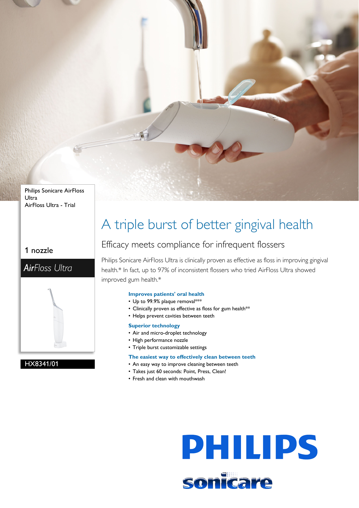 Page 1 of 3 - Philips HX8341/01 AirFloss Ultra - Trial User Manual Leaflet Hx8341 01 Pss Engnz