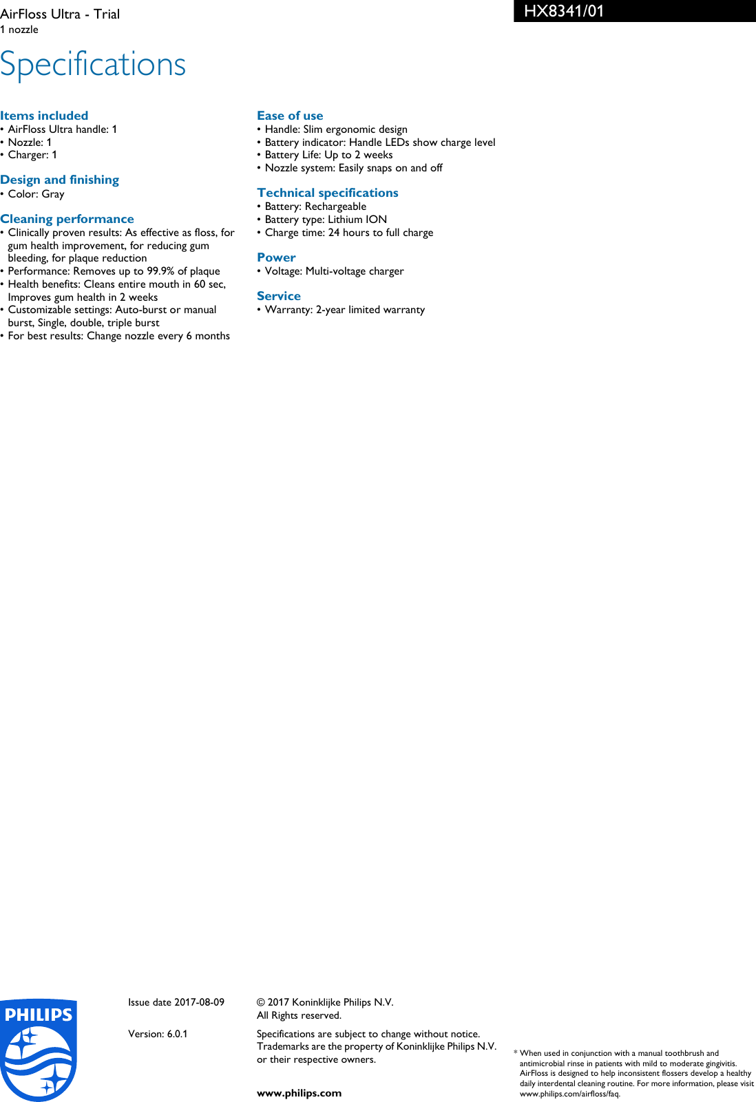 Page 3 of 3 - Philips HX8341/01 AirFloss Ultra - Trial User Manual Leaflet Hx8341 01 Pss Engnz