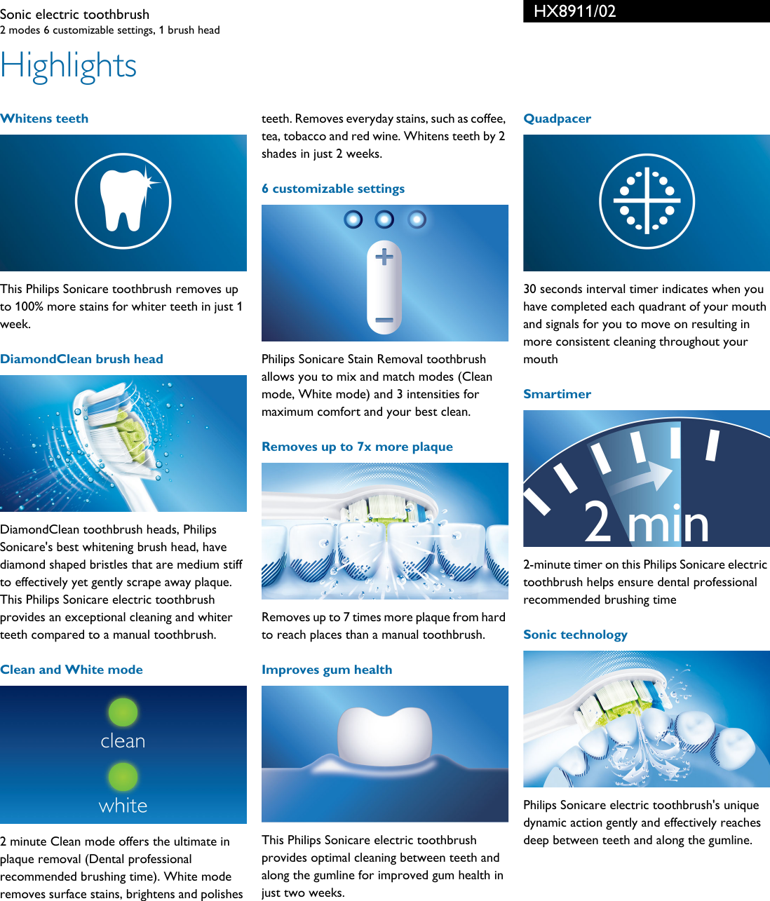 Philips HX8911/02 Sonic Electric Toothbrush User Manual Leaflet Hx8911