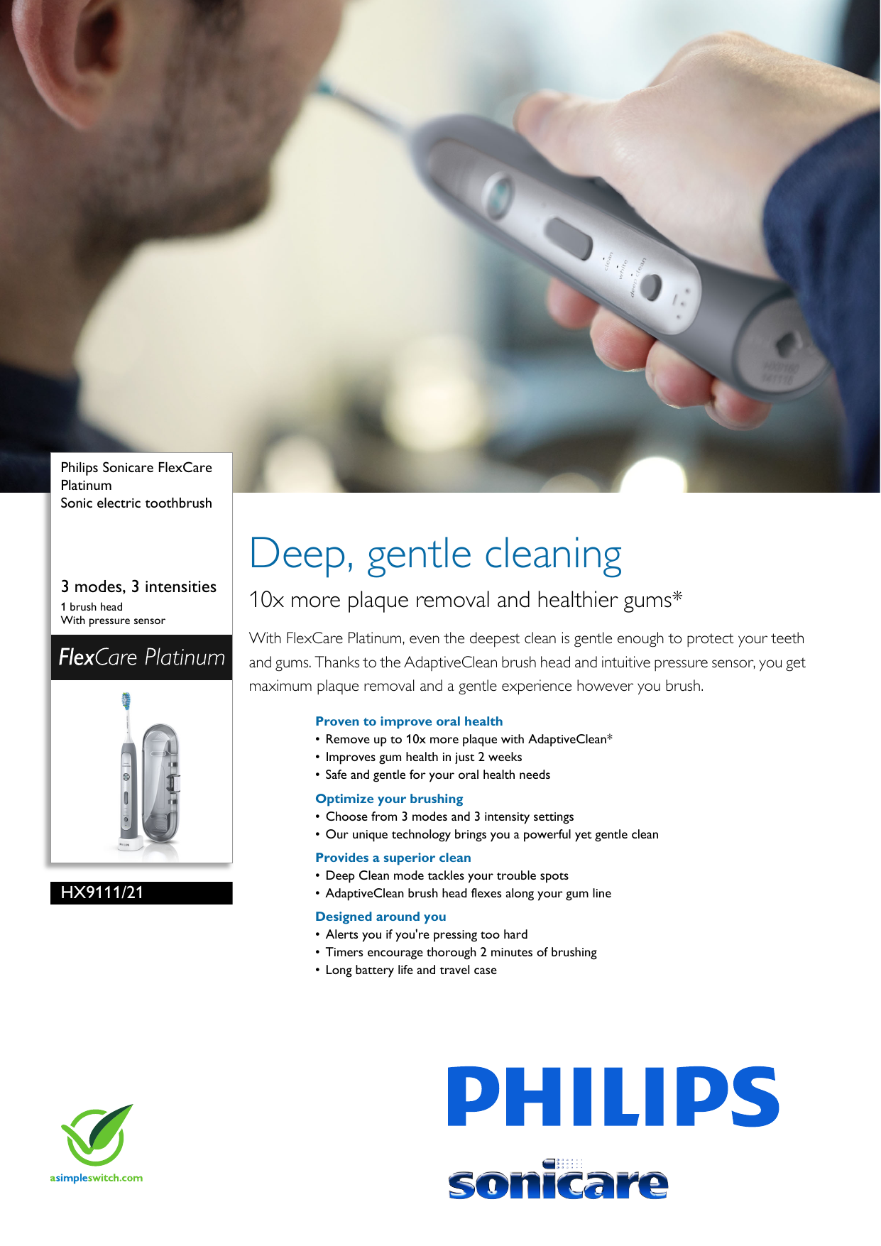 Page 1 of 3 - Philips HX9111/21 Sonic Electric Toothbrush User Manual Leaflet Hx9111 21 Pss Aenin