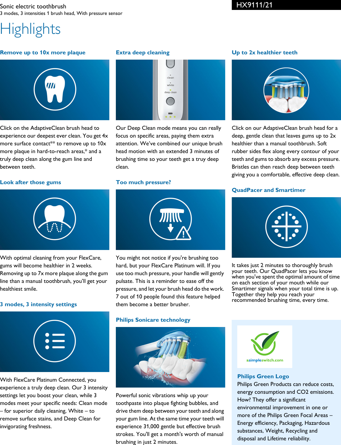 Page 2 of 3 - Philips HX9111/21 Sonic Electric Toothbrush User Manual Leaflet Hx9111 21 Pss Aenin