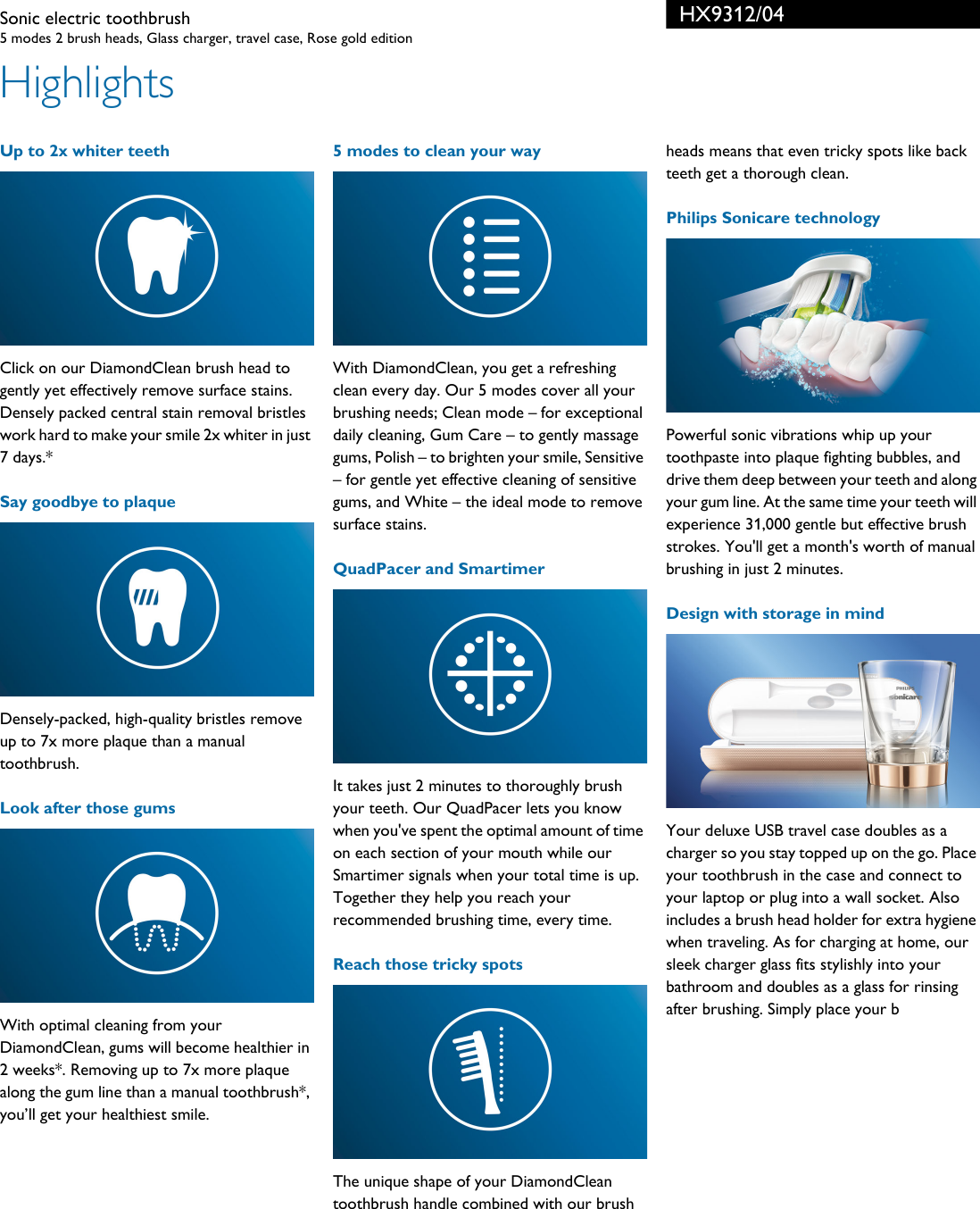 Page 2 of 3 - Philips HX9312/04 Sonic Electric Toothbrush User Manual Leaflet Hx9312 04 Pss