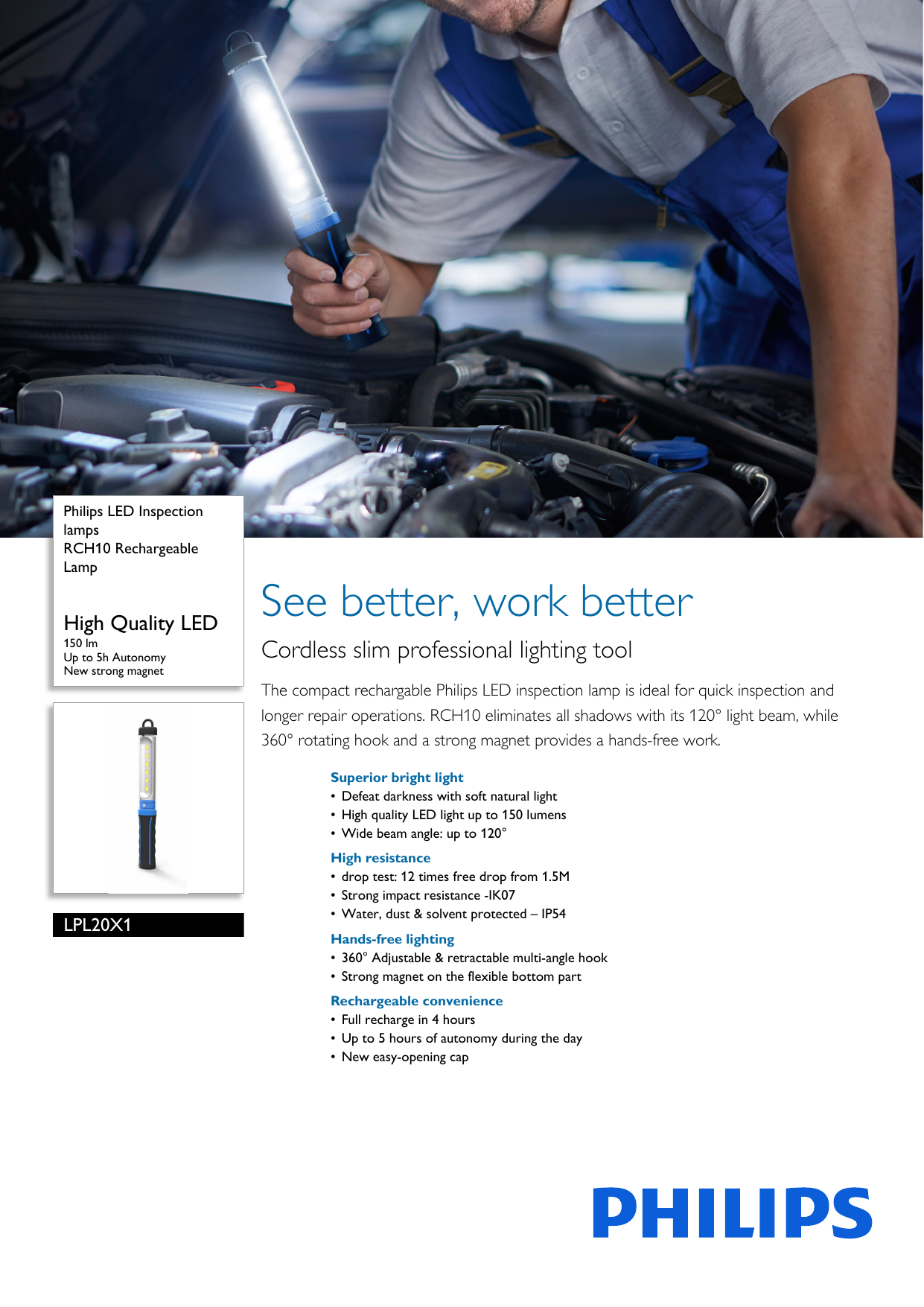 Page 1 of 2 - Philips LPL20X1 RCH10 Rechargeable Lamp User Manual Leaflet Pss Engza