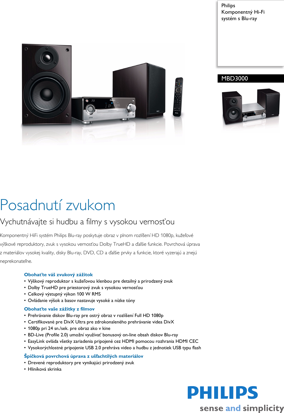 Page 1 of 3 - Philips MBD3000/12 Komponentný Hi-Fi Systém S Blu-ray User Manual Prospekt Mbd3000 12 Pss Slksk