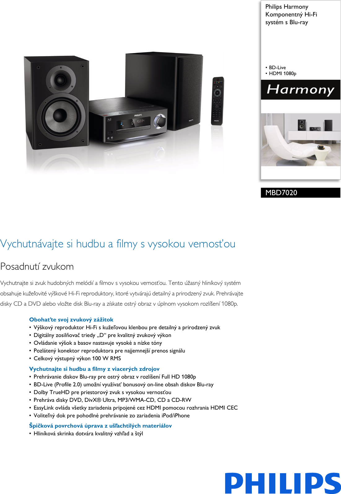 Page 1 of 3 - Philips MBD7020/12 Komponentný Hi-Fi Systém S Blu-ray User Manual Prospekt Mbd7020 12 Pss Slksk